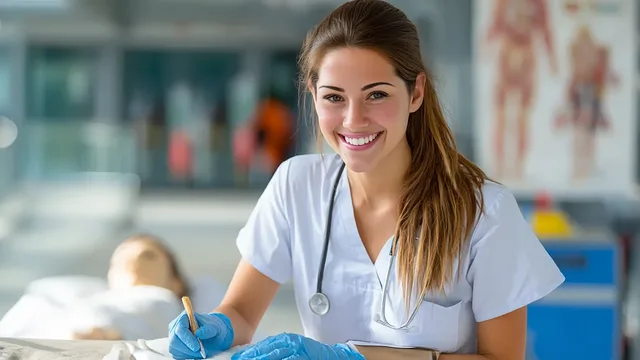 Prática de curativo com luvas no laboratório de habilidades